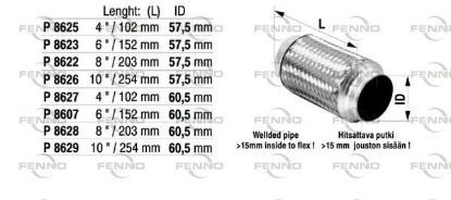 Flex Hose, exhaust system 57,5x254mm punutud sisu