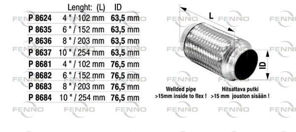 Flex Hose, exhaust system 76,5x203mm punutud sisu
