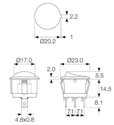 Switch ON/OFF, sümboliteta, kollane led, MAX 6A