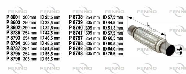 Flex Hose, exhaust system 55,5x254mm Keevitatud otstega
