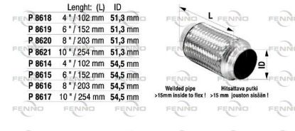 Flex Hose, exhaust system 51,3x203mm punutud sisu
