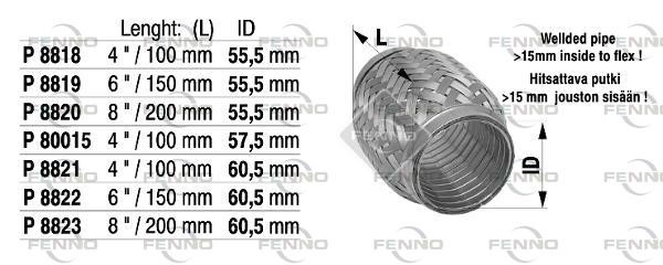 Flex Hose, exhaust system 60,5x150mm tugev sisu