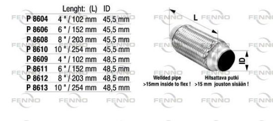 Flex Hose, exhaust system 48,5x203mm punutud sisu