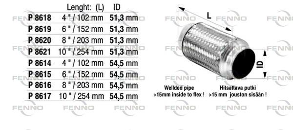 Flex Hose, exhaust system 54,5x152mm punutud sisu