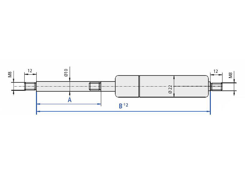 Gas Spring, boot-/cargo area B=654 A=300 600N M8