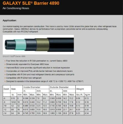 Seal, coolant tube kond.voolik  -6(5/16) 4890 õhukese seinaga 1m