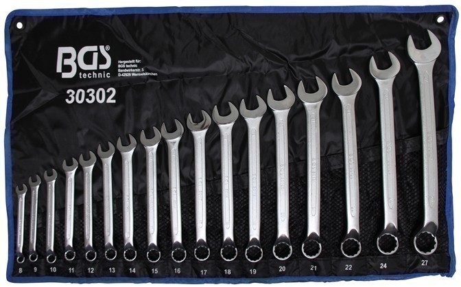 Spanner Set, ring/open ended 17-piece Combination Spanner Set, Offset Ring, 8-2