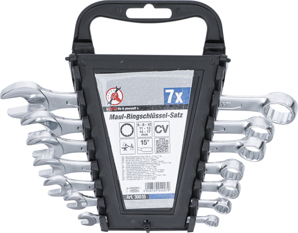 Spanner Set, ring/open ended 7-piece Combination Spanner Set, 6 - 17 mm