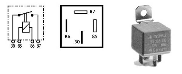 Relay, main current minirelee 12V 30A sulguv Klemmid 87 / 86 / 30 / 85