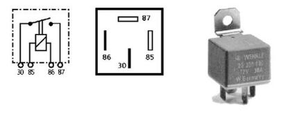 Relay, main current minirelee 12V 30A sulguv Klemmid 87 / 86 / 30 / 85