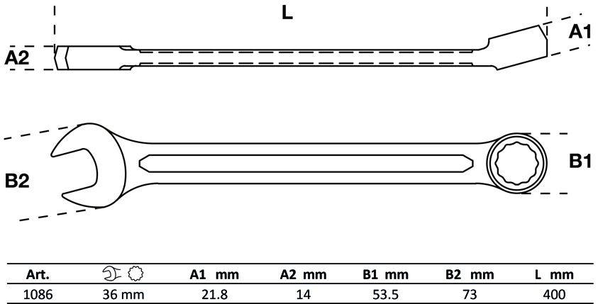 Open-end Spanner Lehtslimusvõti, 36mm