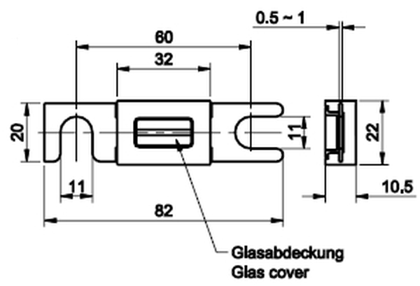 Fuse 500A 60mm 80V korpusega a=9mm