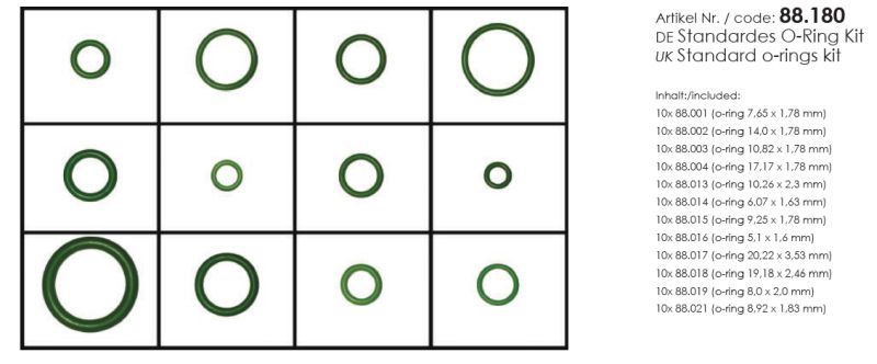 Seal, coolant tube A/C O-rõngaste komplekt 12 erinevat 120tk
