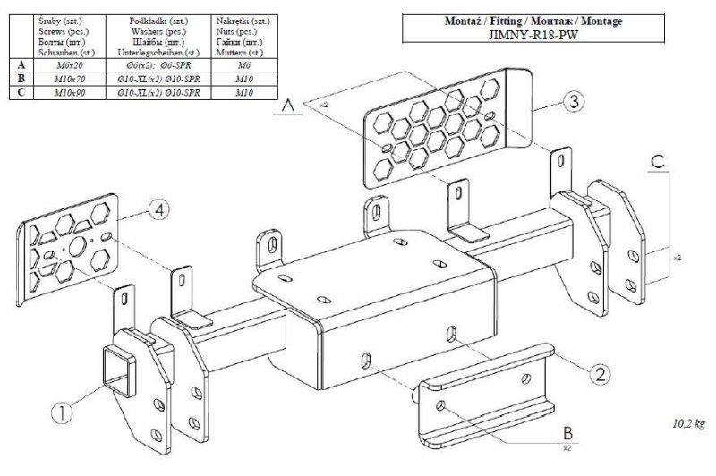 Wire Rope Winch paigaldusalus Suzuki Jimny 18- (ka 20-)