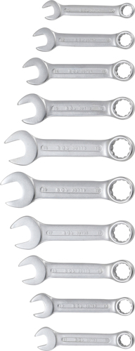 Spanner Set, ring/open ended 10-piece Combination Spanner Set, Stubby Type, 10-