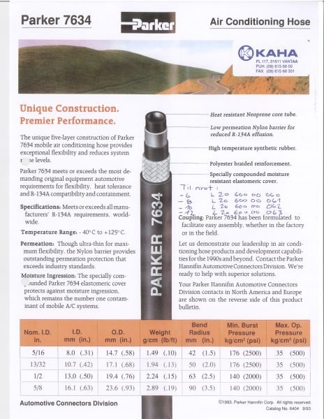 Seal, coolant tube kond.voolik-6(5/16)parker7634  1m