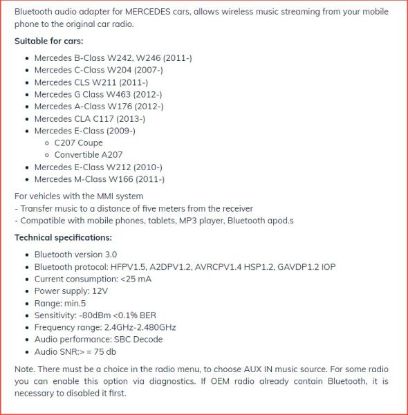 Adapter cable, hands-free system 