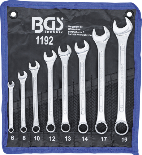 Spanner Set, ring/open ended 8-piece Combination Spanner Set, 6-19 mm