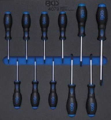 Screwdriver Set 2/3 Tool Tray for Workshop Trolleys: 11-piece T-St
