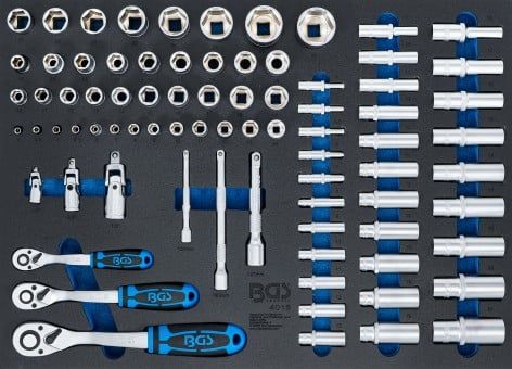 Socket Wrench Set 3/3 Tool Tray for Workshop Trolleys: 80-piece Ratc