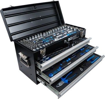 Toolbox Metal toolbox : 3 drawers : with 143 tools