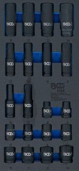 Power Socket Set 1/3 Tool Tray: 20-piece Impact Socket Set 10-24 mm