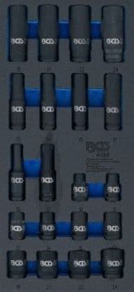 Power Socket Set 1/3 Tool Tray: 20-piece Impact Socket Set 10-24 mm