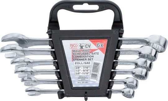 Spanner Set, ring/open ended 6-piece Combination Spanner Set, inch Sizes, 3/8"